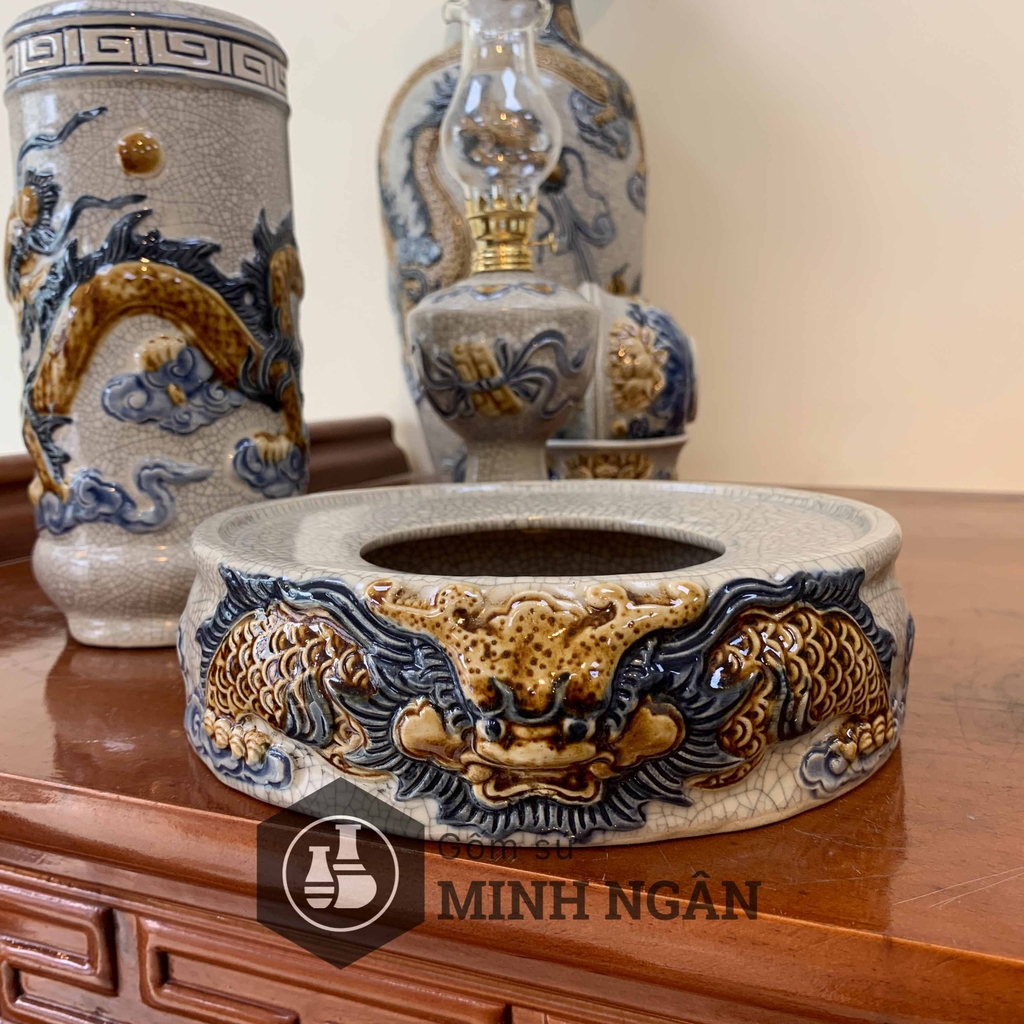 Bát hương Rồng - Song Long Chầu Nguyệt