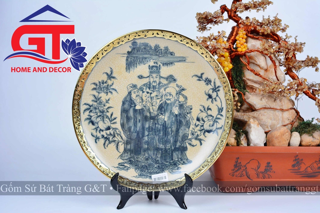 Đĩa cảnh Phúc Lộc Thọ rạn bọc đồng