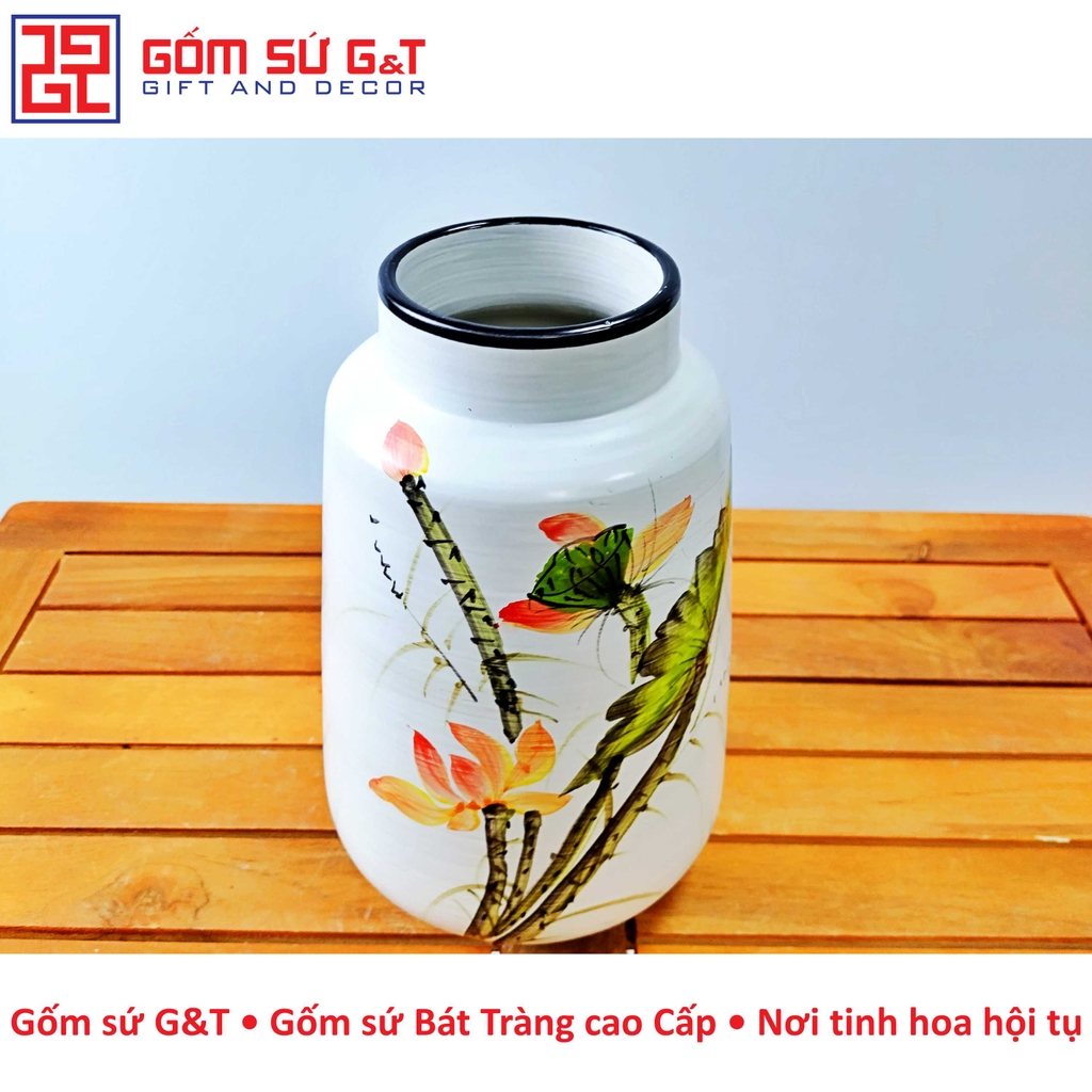 Lọ hoa vai vuông vẽ sen