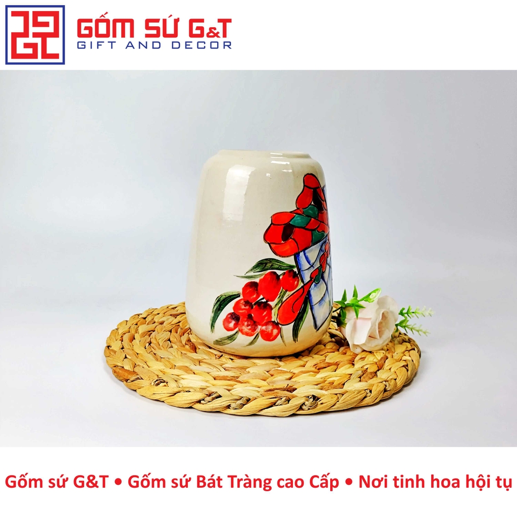 Lọ hoa cổ thẳng khắc chuồn chuồn ớt