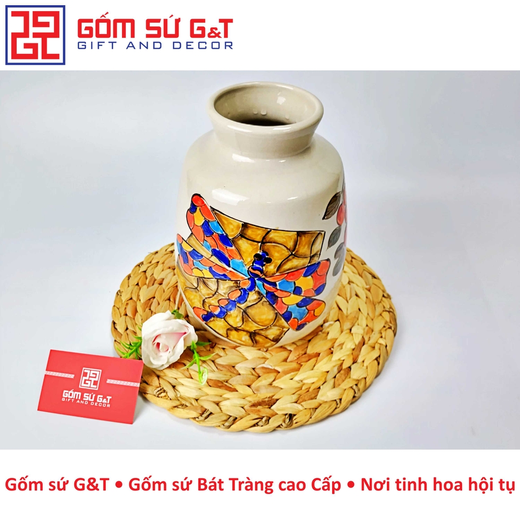 Lọ hoa vai vuông khắc chuồn chuồn ớt