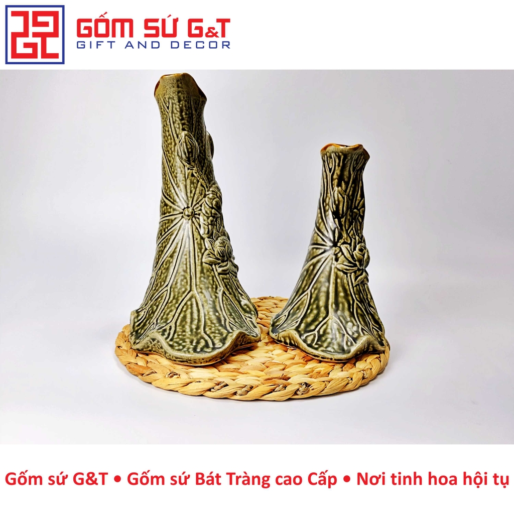 Bộ lọ hoa lá sen đắp