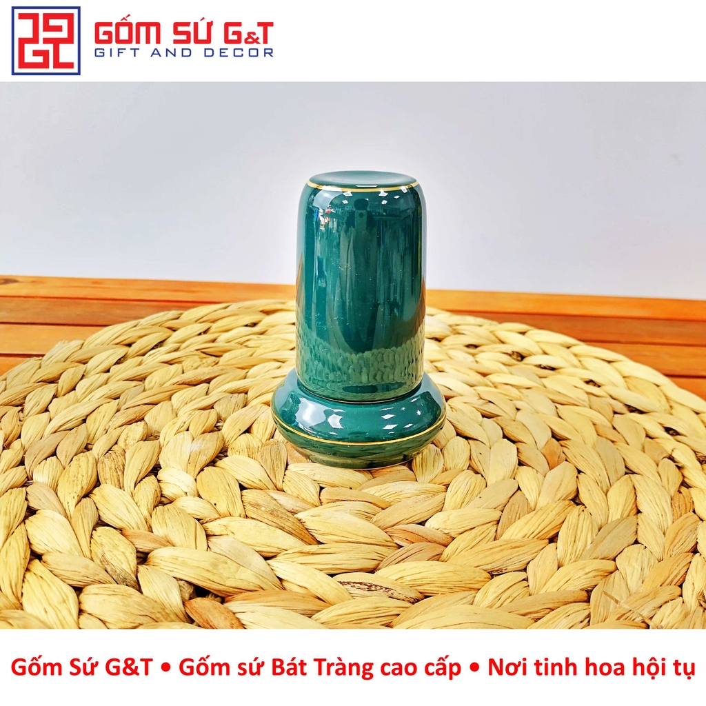 Phụ kiện ấm chén xanh vàng kim