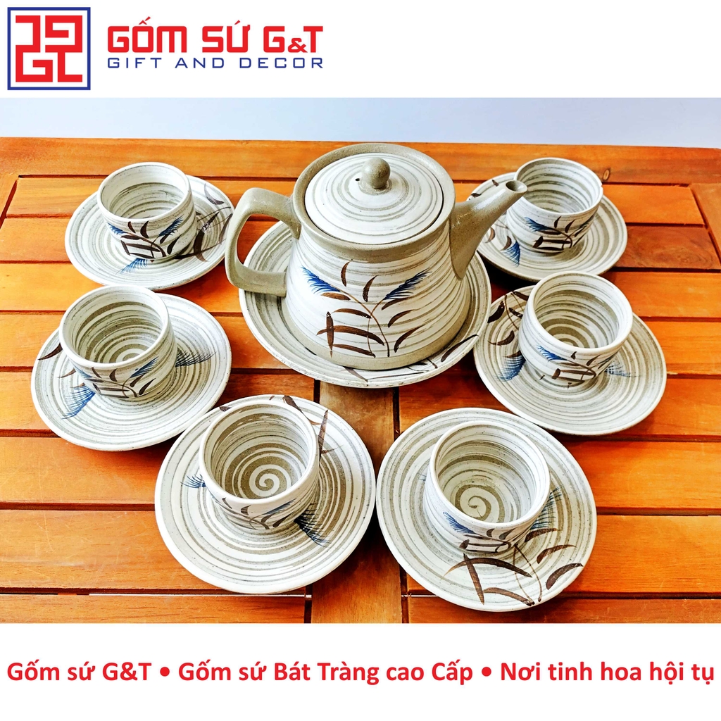 Bộ trà hồng sa cỏ xước trắng