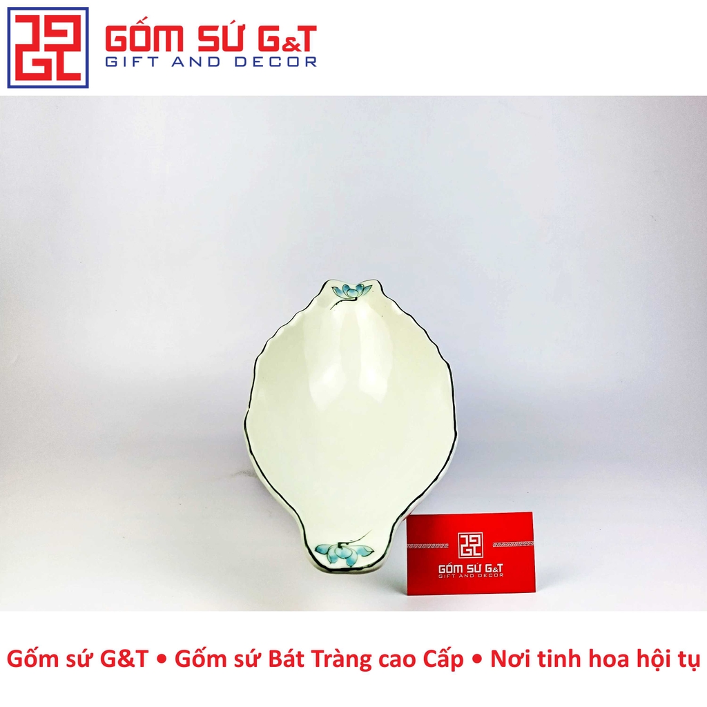 Bát đựng gà men kem vẽ sen xanh