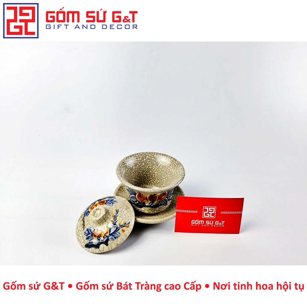 Bát sâm men rạn đào trường thọ nổi