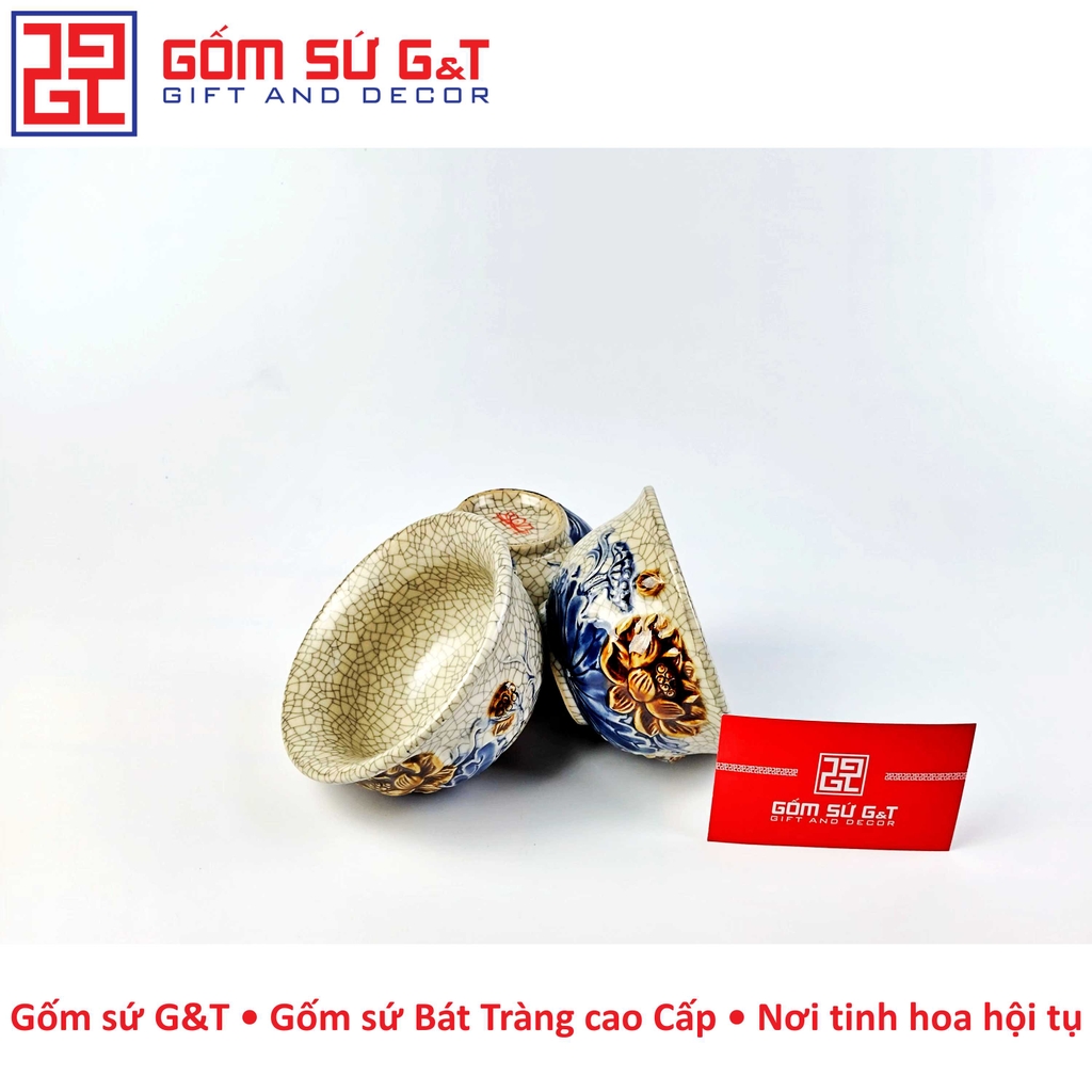 Bát cúng men rạn sen nổi