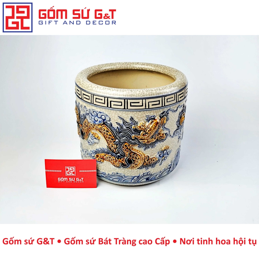Bát hương men rạn rồng nổi