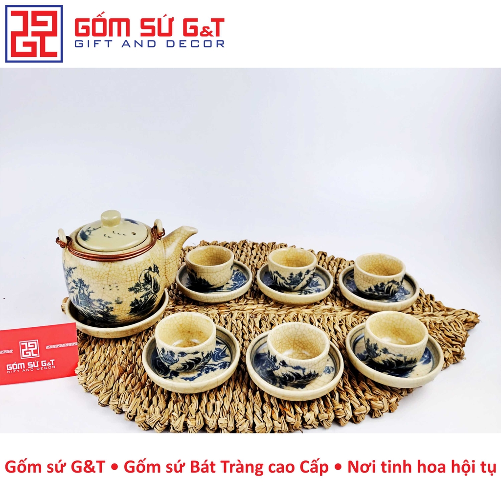 Bộ trà men rạn dáng vại sơn thủy