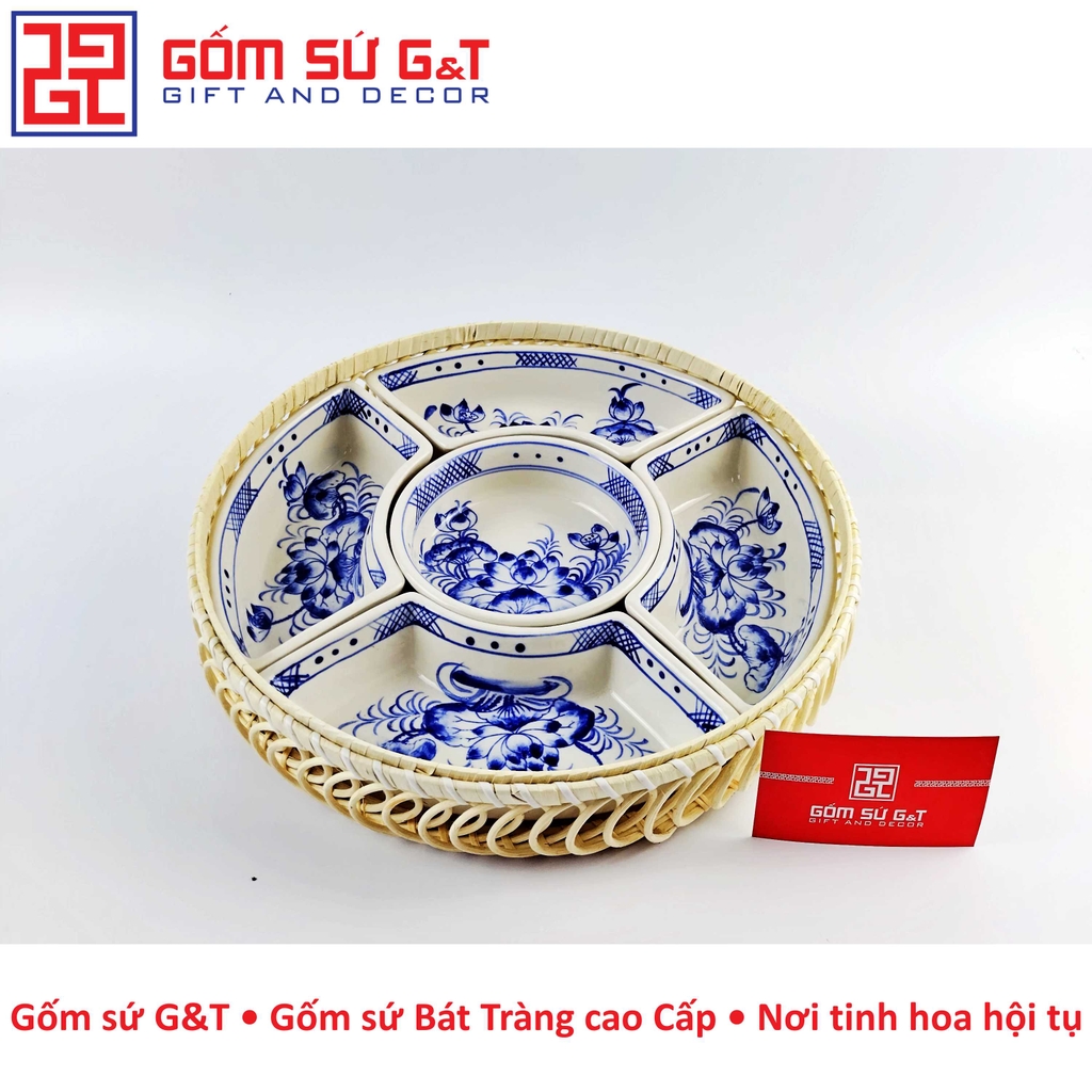 Khay mứt vẽ sen bụi