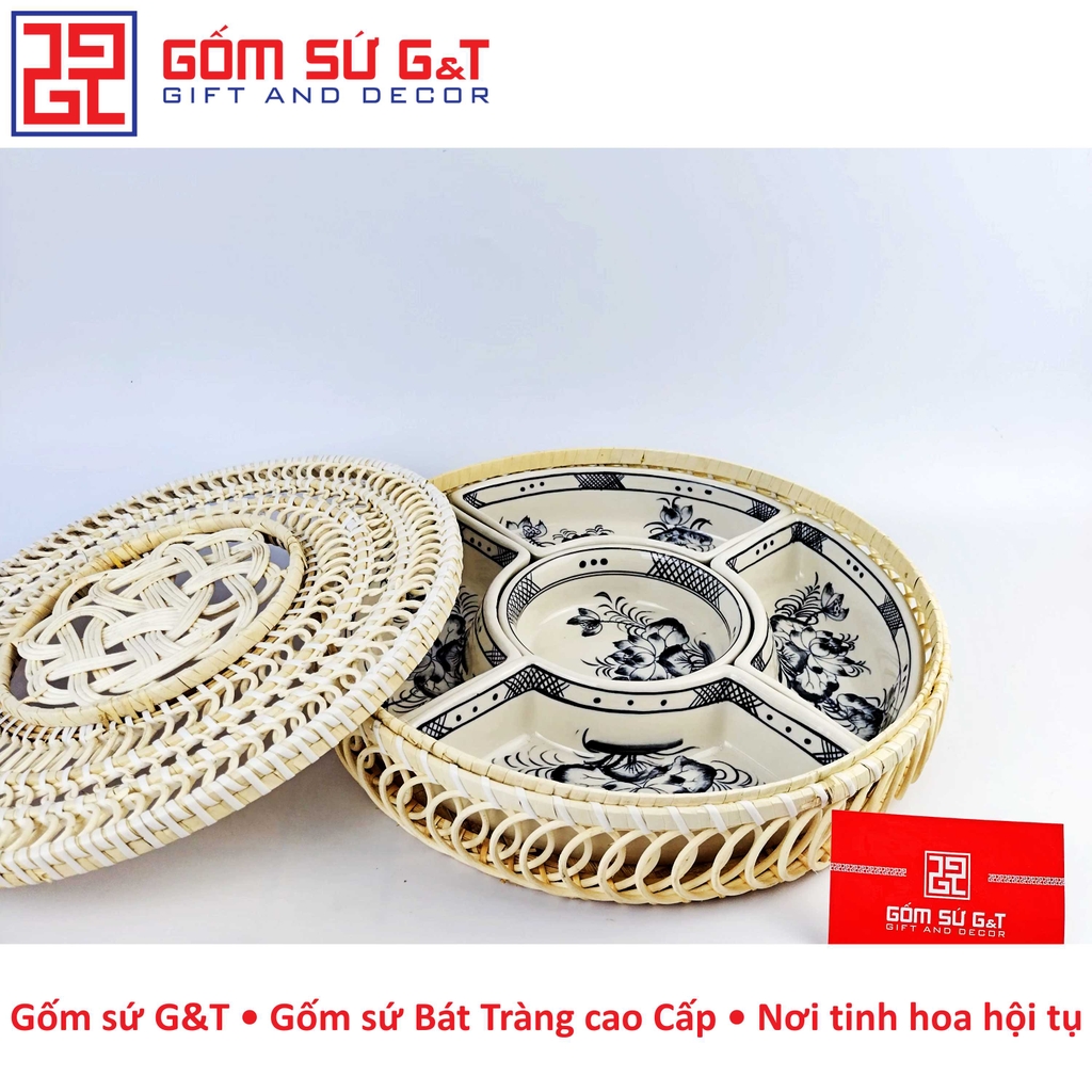 Khay mứt vẽ sen bụi