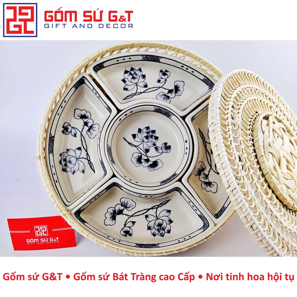 Khay mứt vẽ sen cành