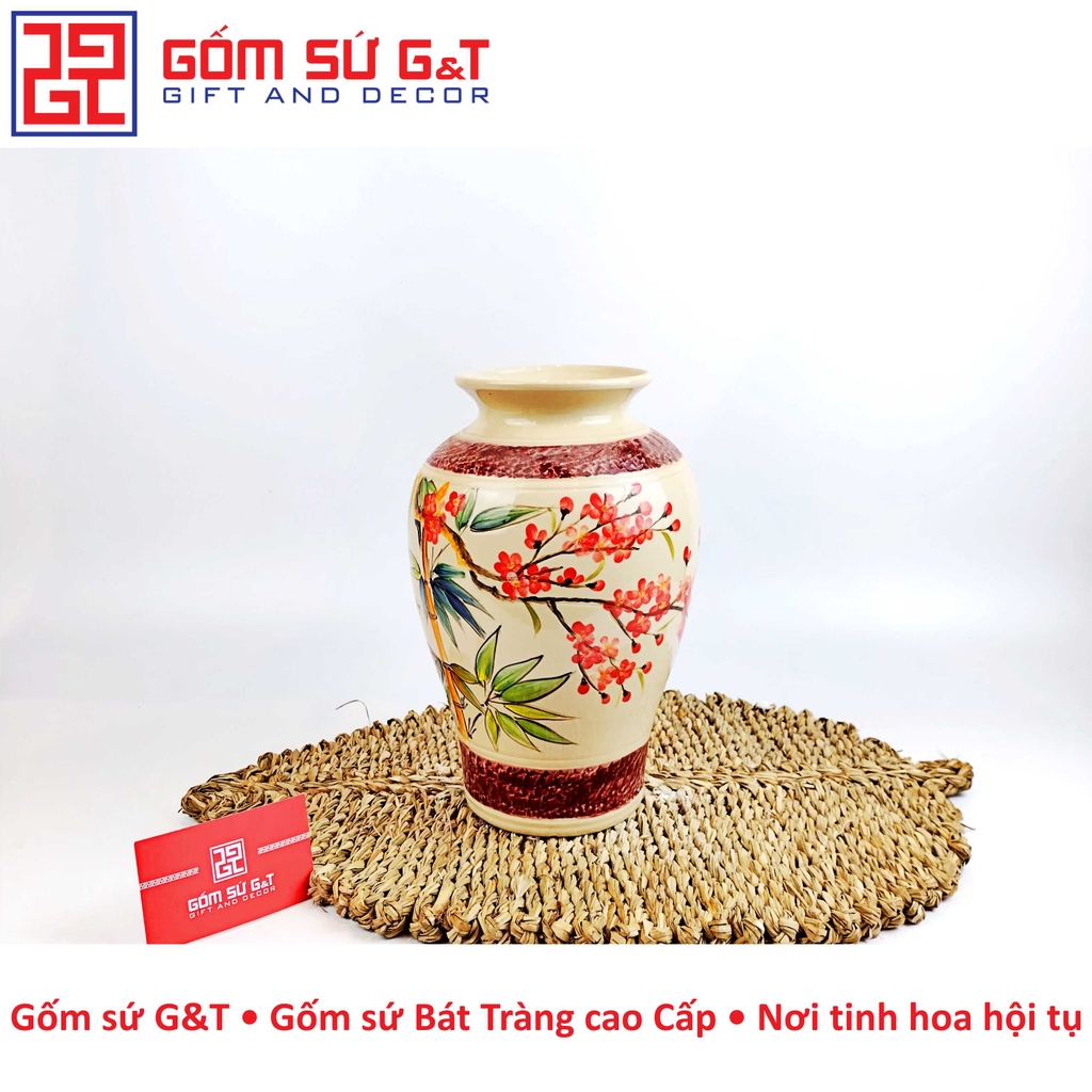 Lọ hoa dáng vò vẽ chim đào