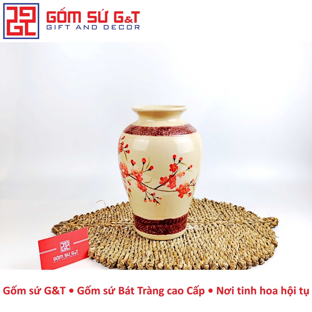 Lọ hoa dáng vò vẽ chim đào