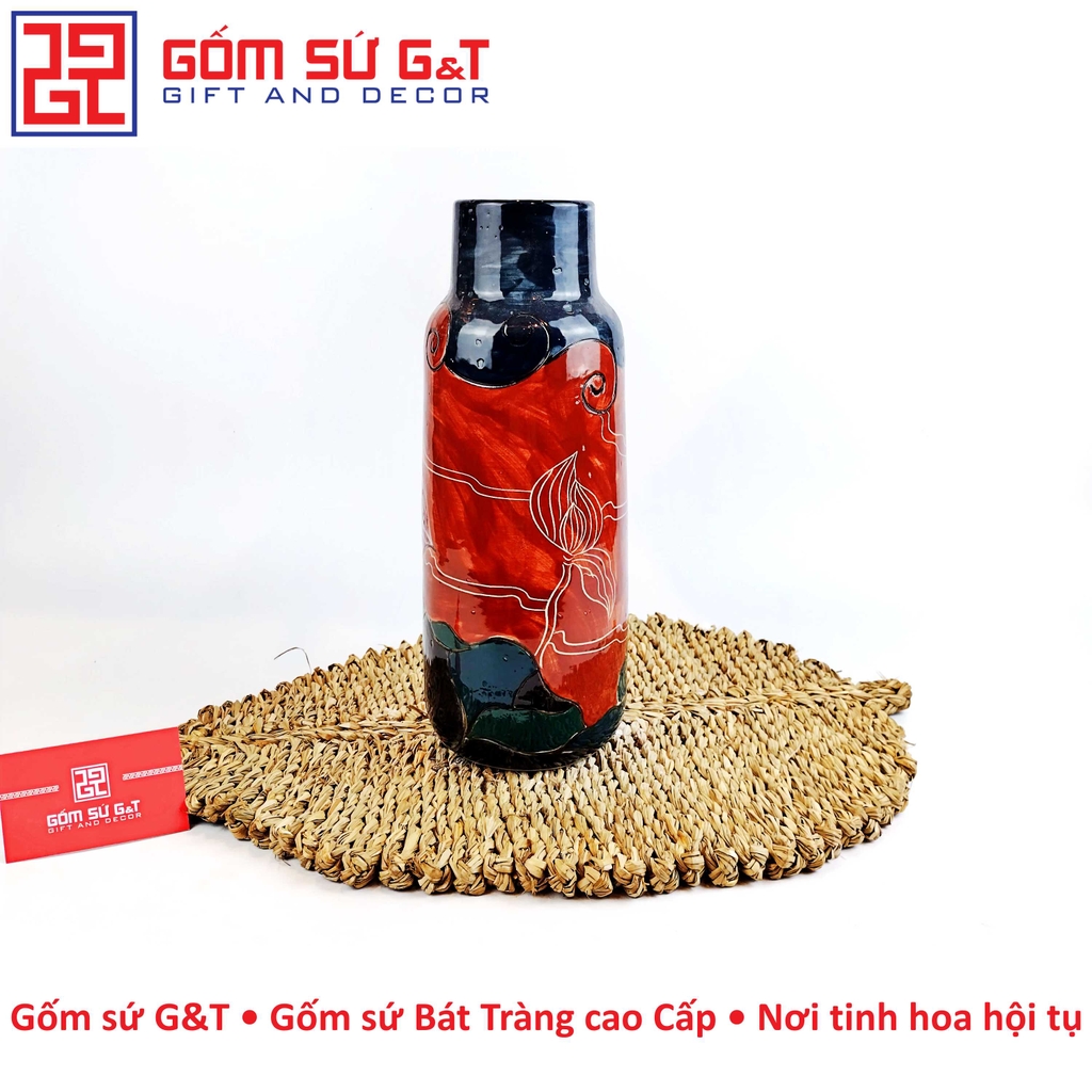 Lọ hoa dáng phích cổ cao hoa sen
