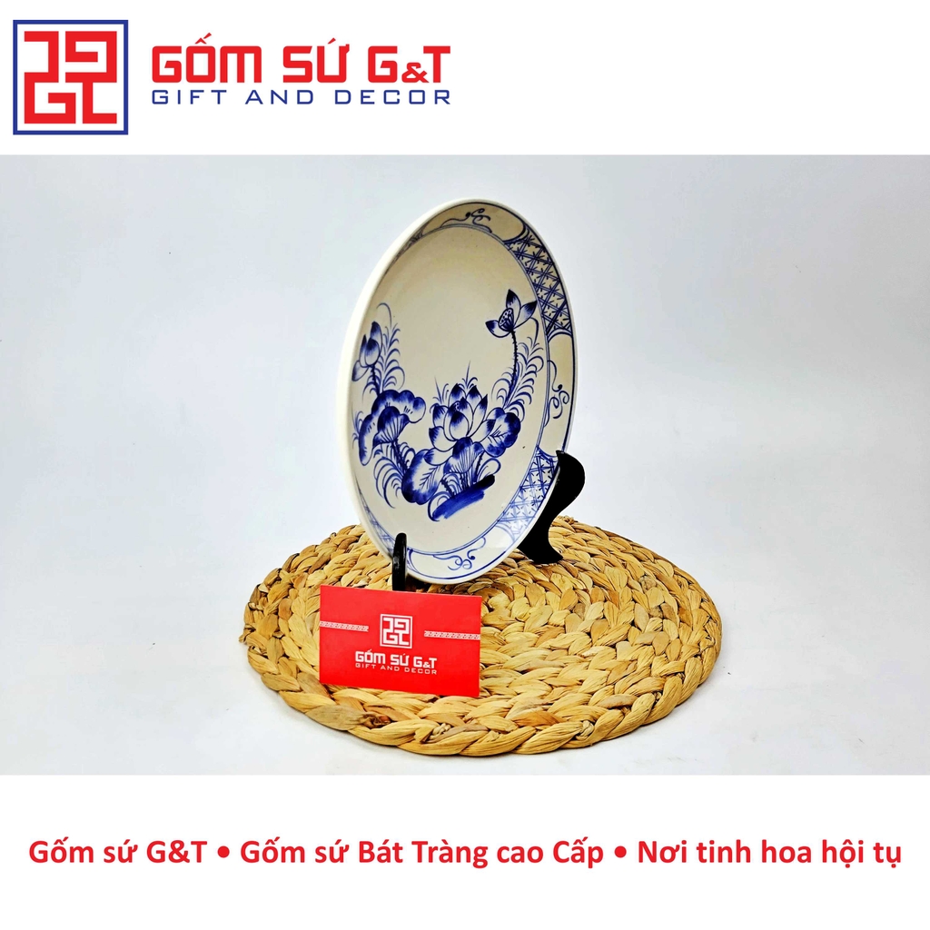 Đĩa tròn vẽ sen bụi xanh