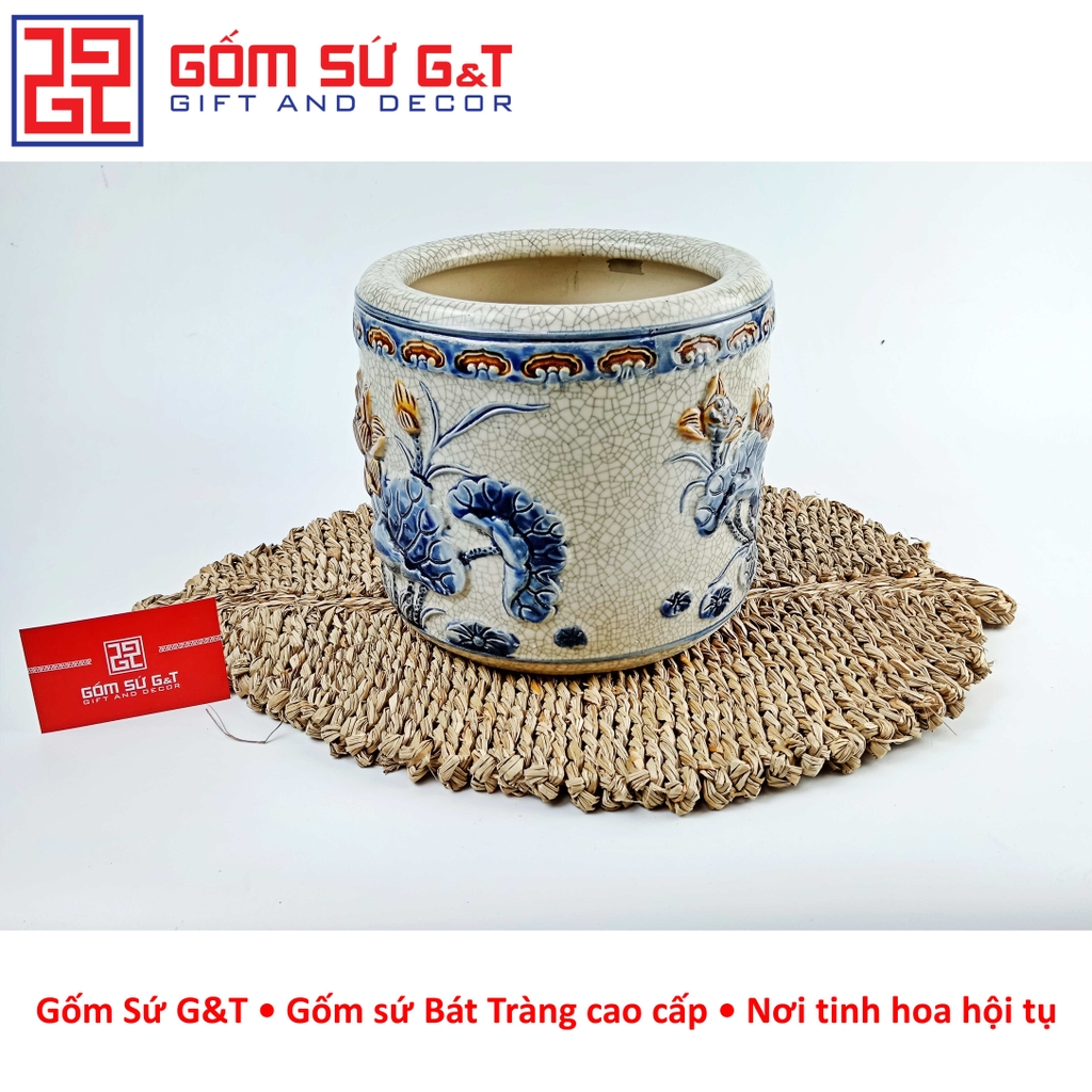 Bát hương men rạn sen nổi