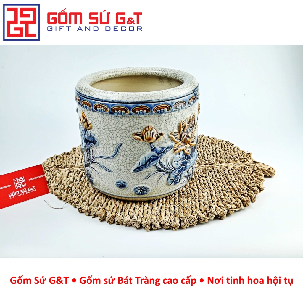 Bát hương men rạn sen nổi