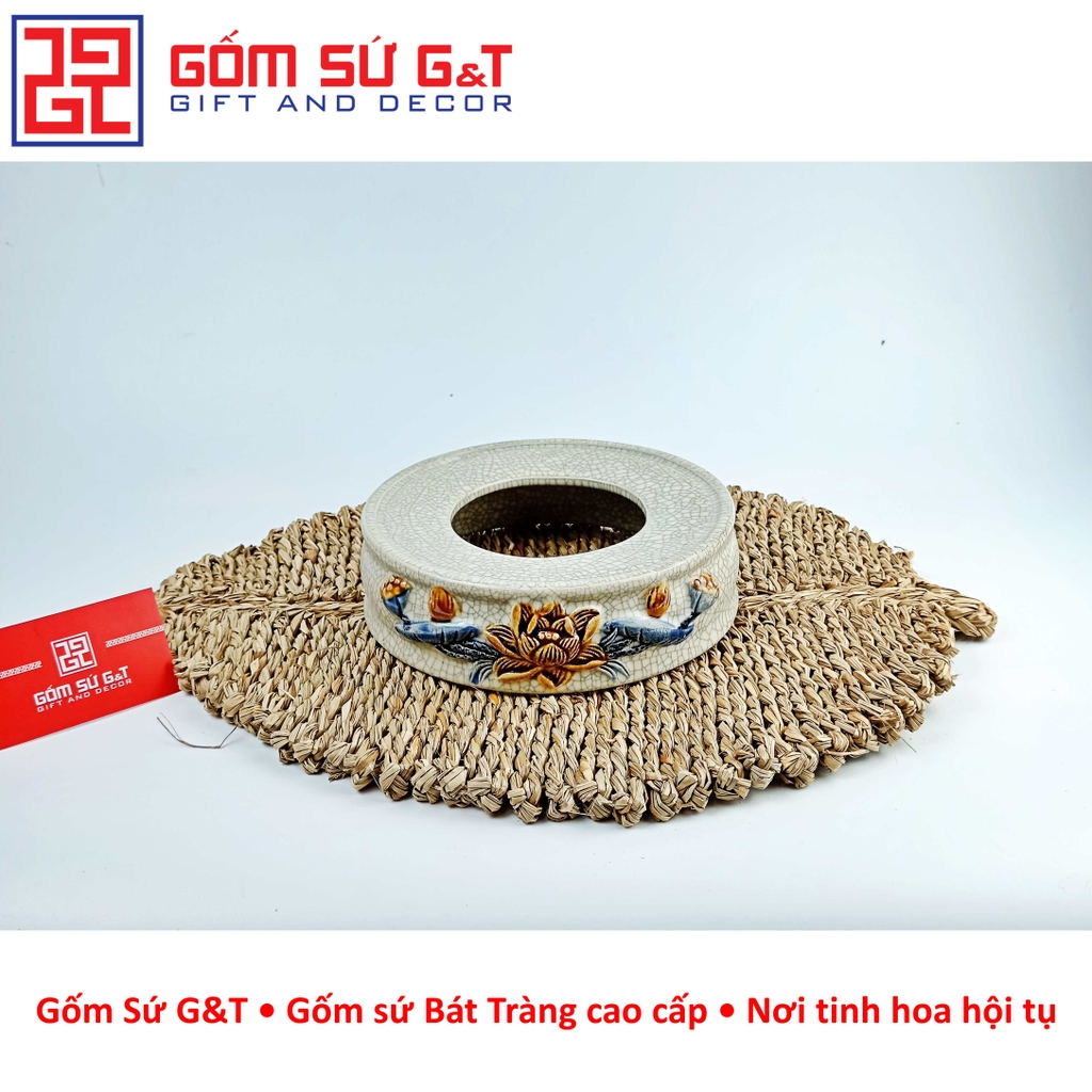 Chân bát hương men rạn sen nổi