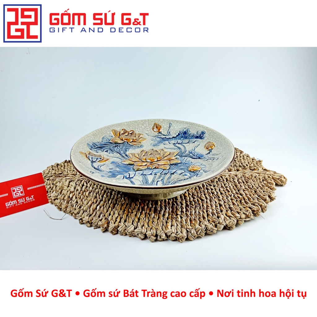 Mâm bồng men rạn sen nổi
