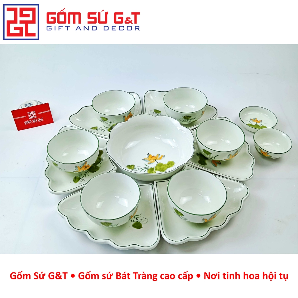 Bộ mặt trời men kem vẽ sen vàng