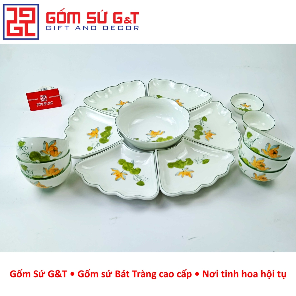 Bộ mặt trời men kem vẽ sen vàng