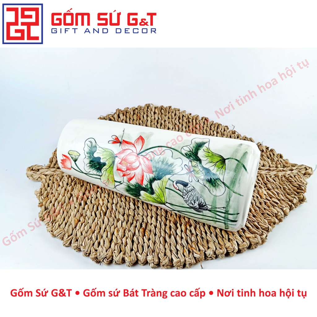 Lọ hoa dáng ống vẽ sen hạc