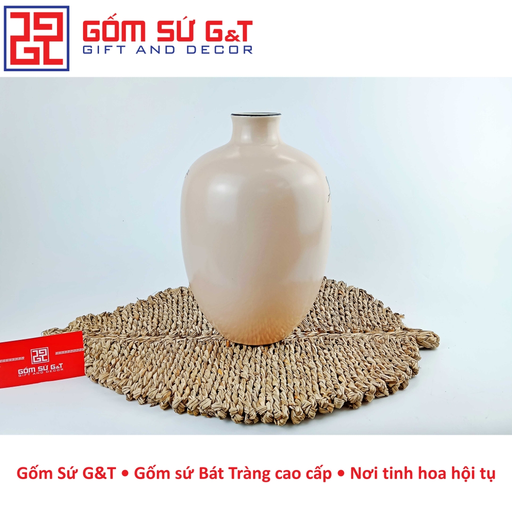 Lọ hoa dáng đèn lồng miệng nhỏ vẽ chim hoa phù dung