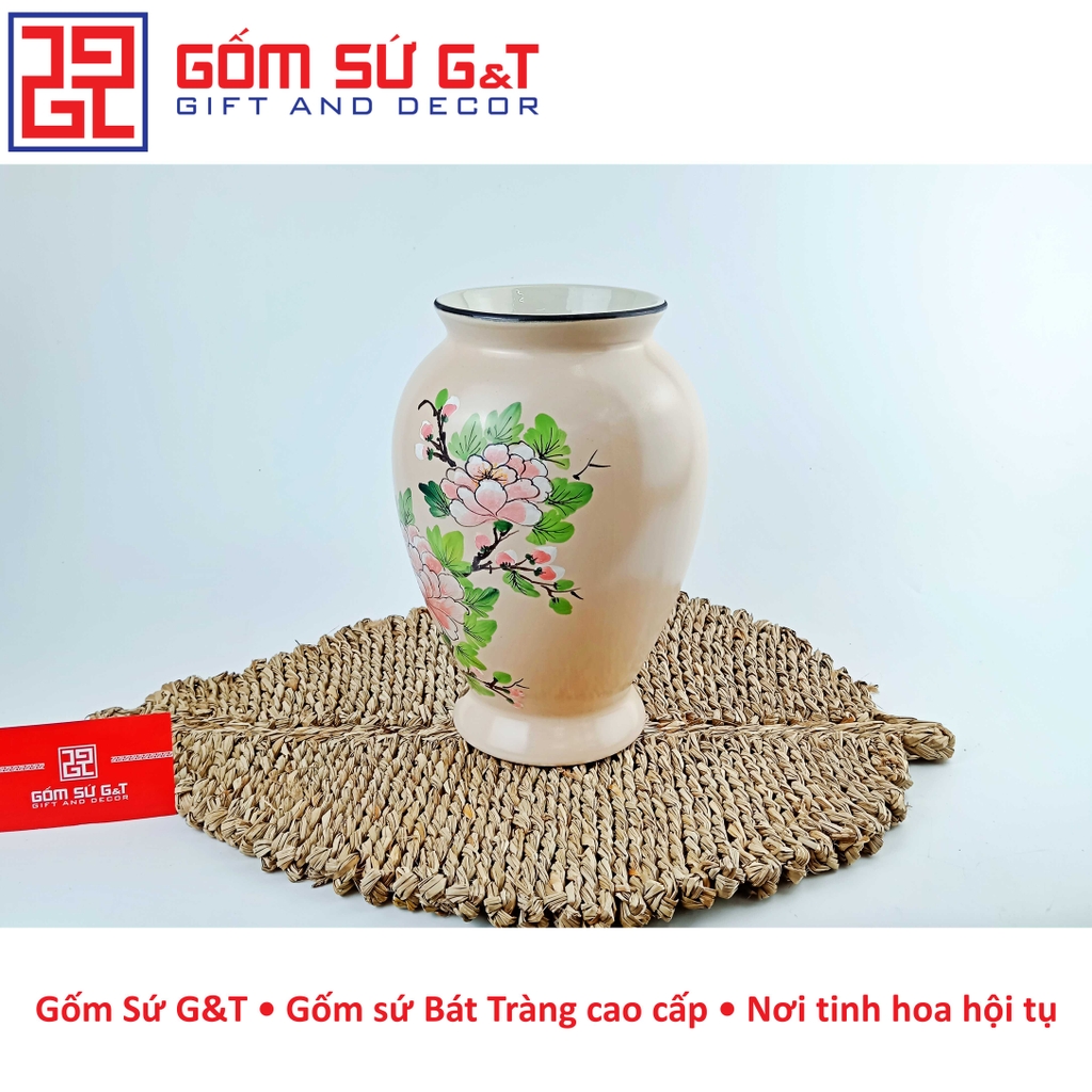 Lọ hoa dáng đùi dế vẽ chim hoa phù dung