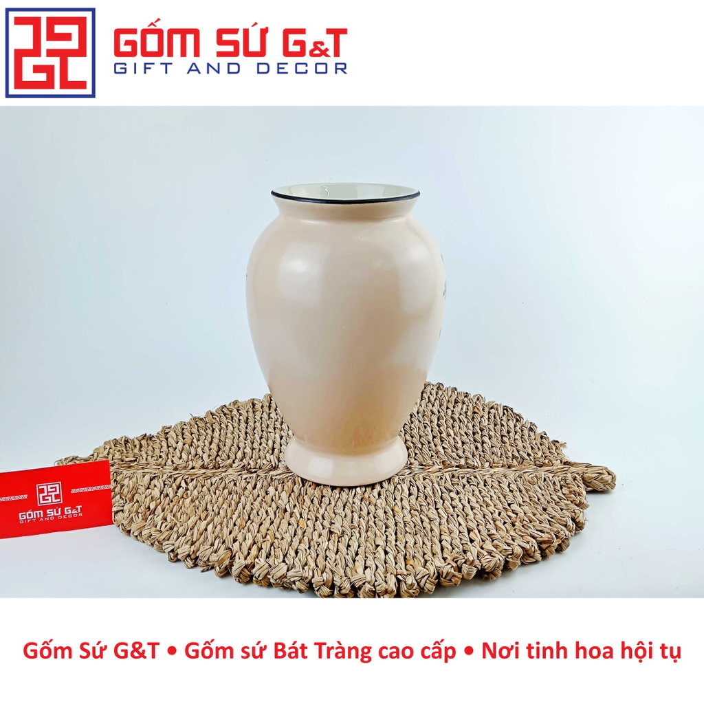 Lọ hoa dáng đùi dế vẽ chim hoa phù dung