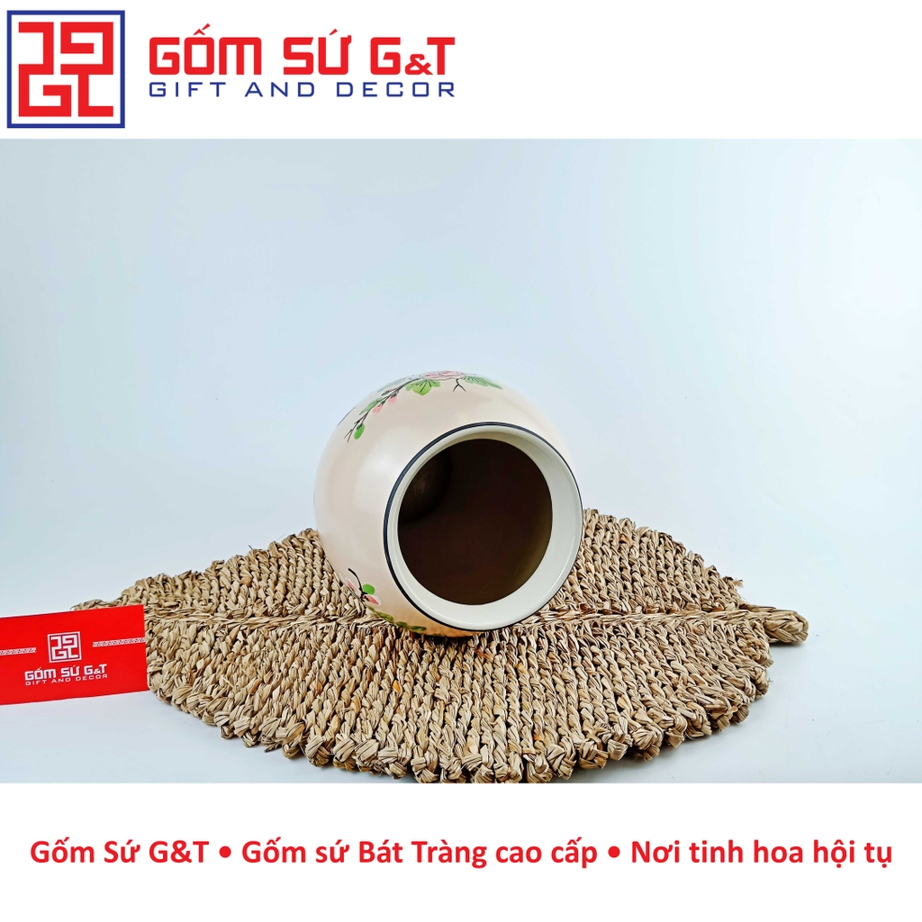 Lọ hoa dáng đùi dế vẽ chim hoa phù dung