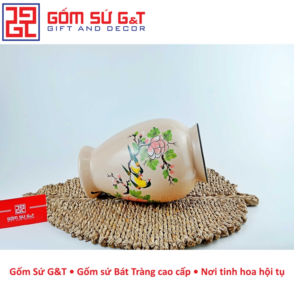 Lọ hoa dáng đùi dế vẽ chim hoa phù dung