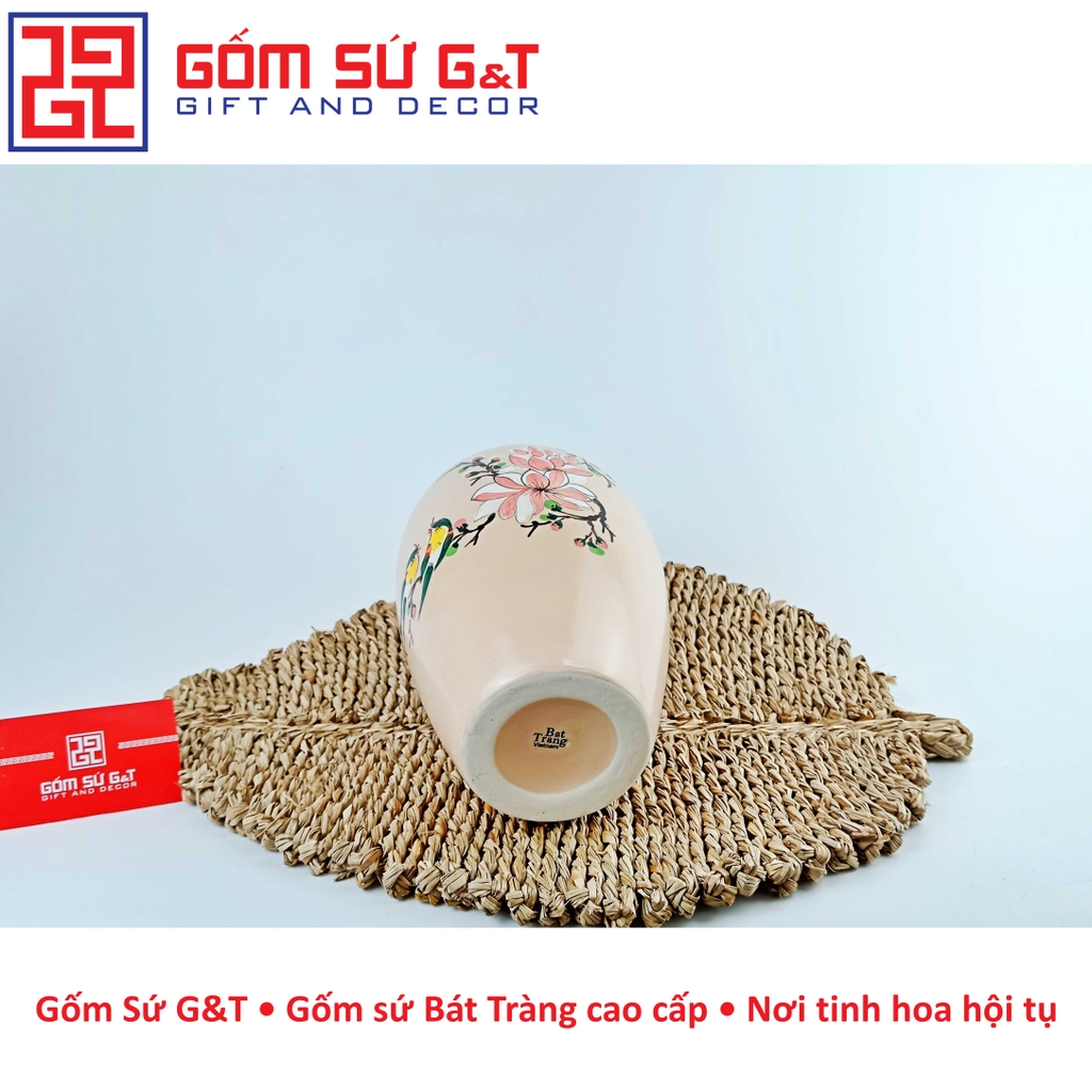 Lọ hoa dáng bom vẽ chim đào