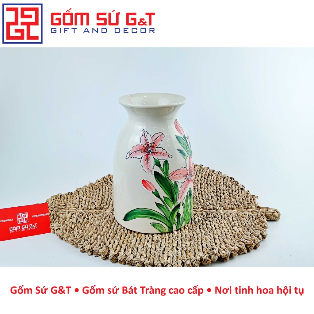 Lọ hoa dáng phích miệng loe vẽ hoa loa kèn