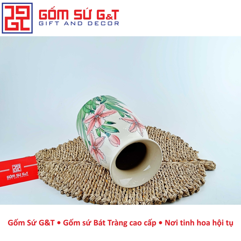 Lọ hoa dáng phích miệng loe vẽ hoa loa kèn