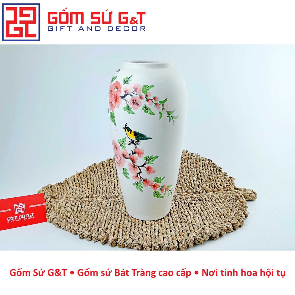 Lọ hoa dáng bom vẽ chim đào