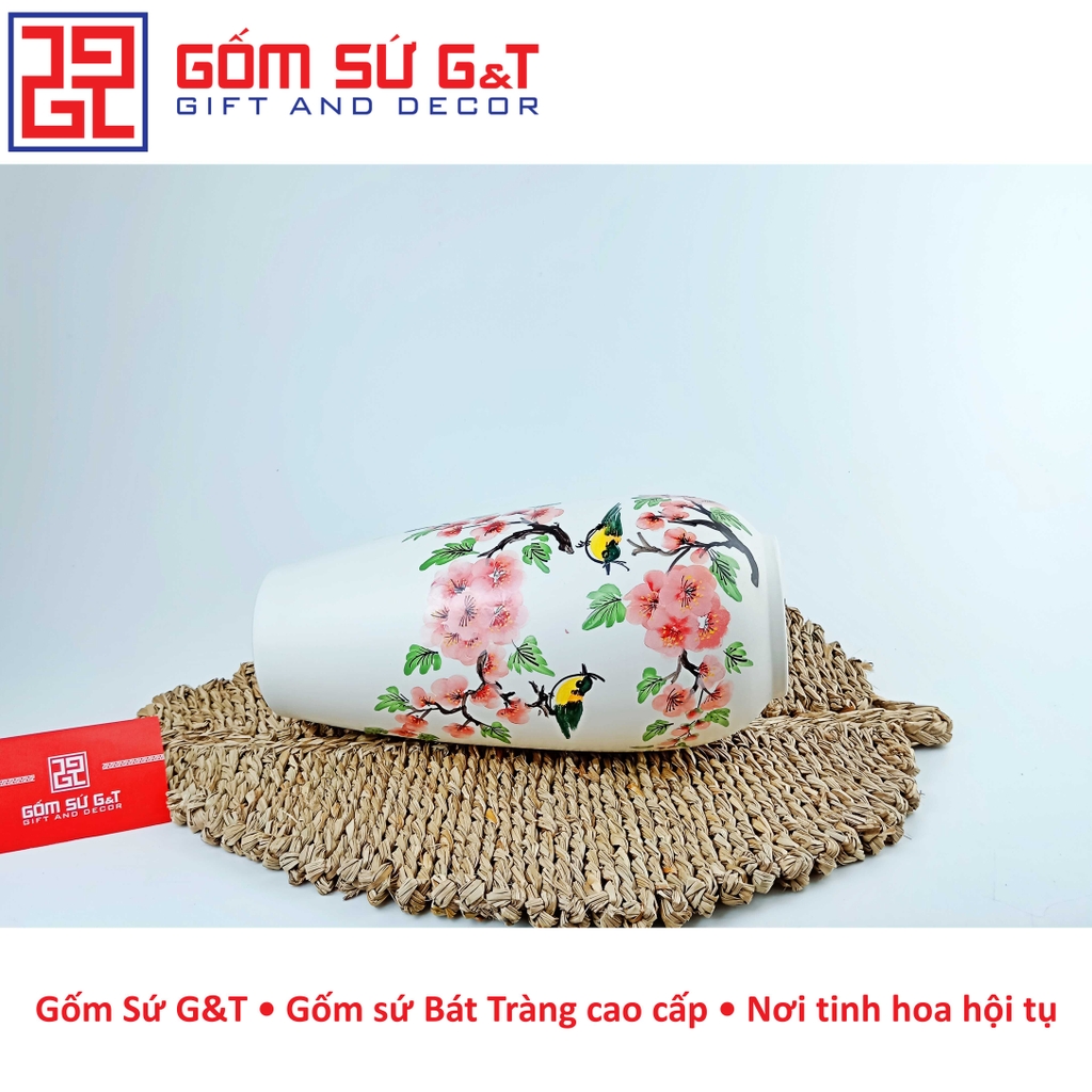 Lọ hoa dáng bom vẽ chim đào