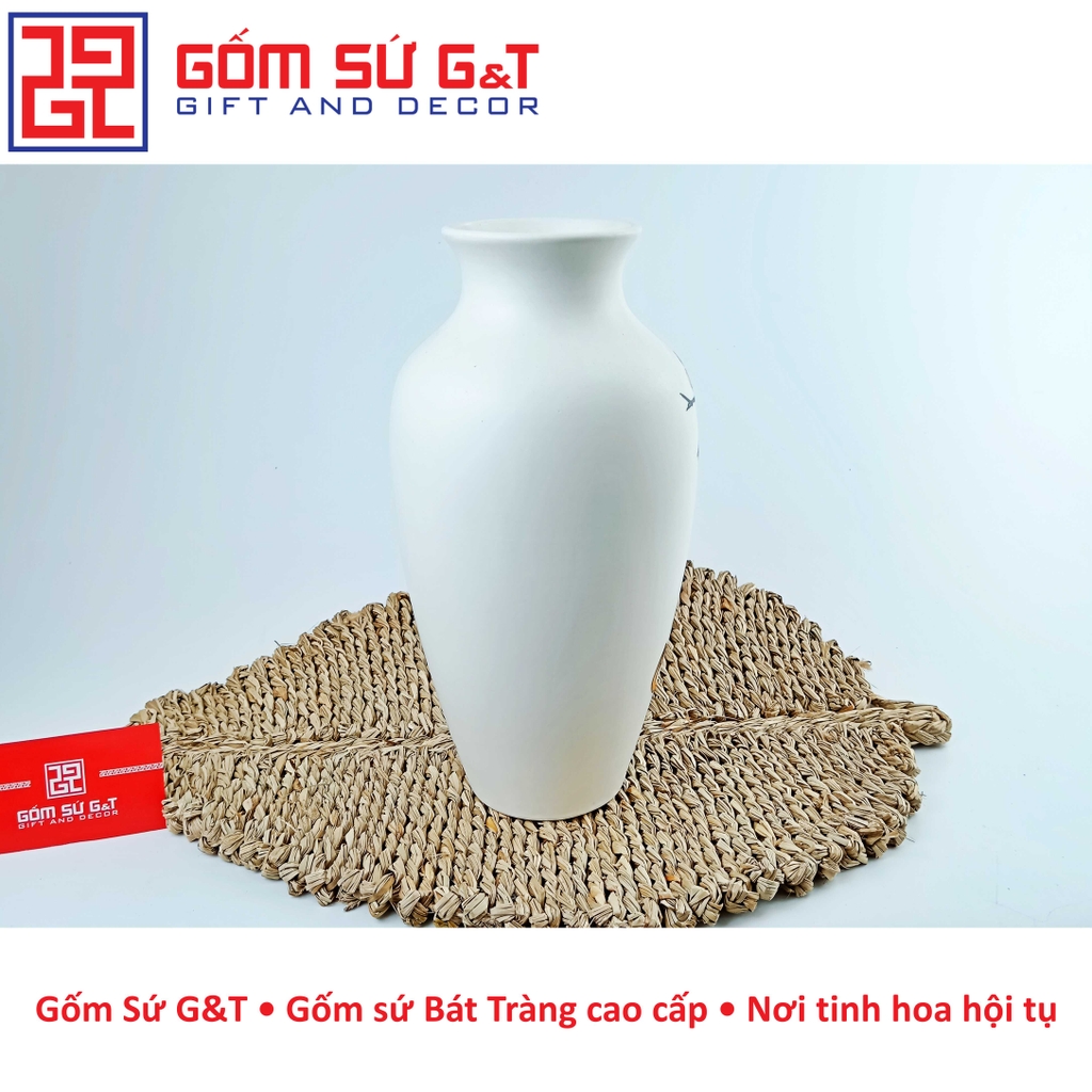 Lọ hoa dáng đùi dế vẽ sen chuồn