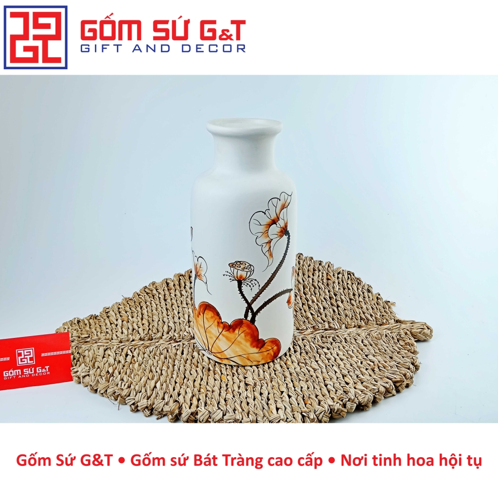 Lọ hoa dáng phích cổ cao vẽ sen