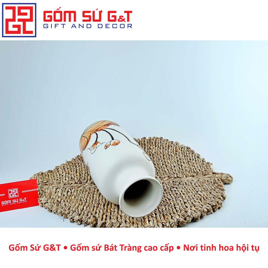 Lọ hoa dáng phích cổ cao vẽ sen