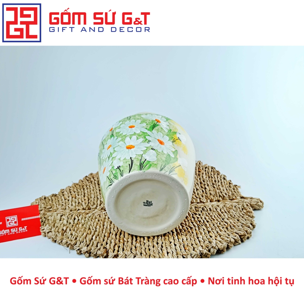 Lọ hoa vai vuông vẽ cúc họa mi