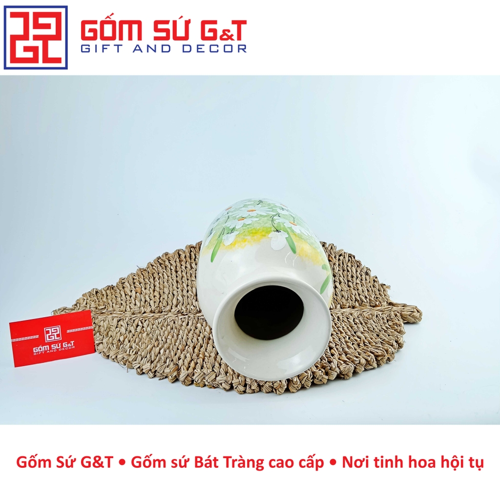 Lọ hoa dáng phích vai vuông vẽ cúc họa mi