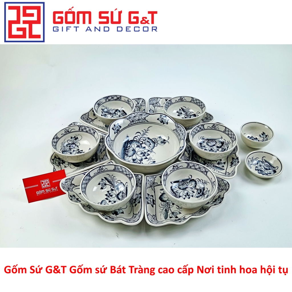 Bộ đồ ăn mặt trời vẽ sen tràm