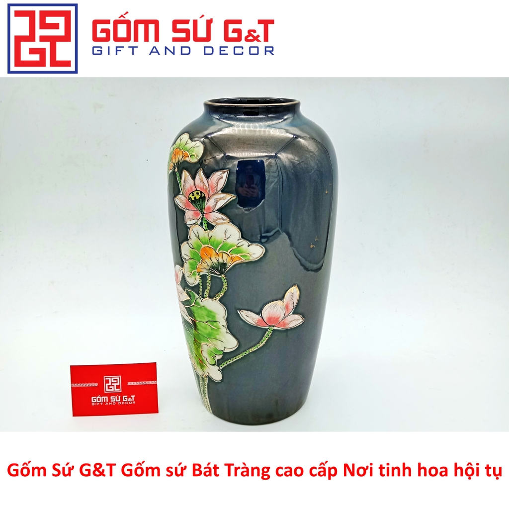 Lọ hoa dáng bom vẽ sen vàng kim