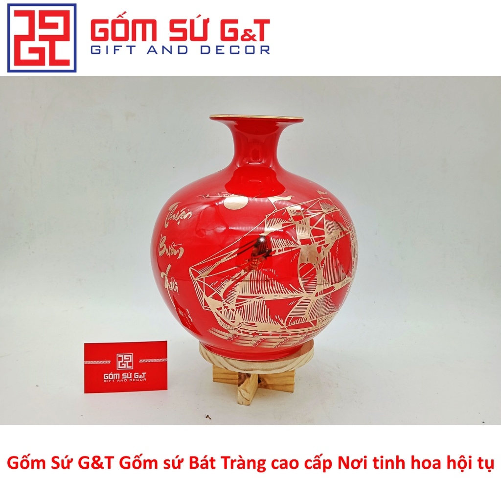 Quà tặng bóng hút tài lộc thuận buồm xuôi gió màu đỏ vẽ vàng kim 24K