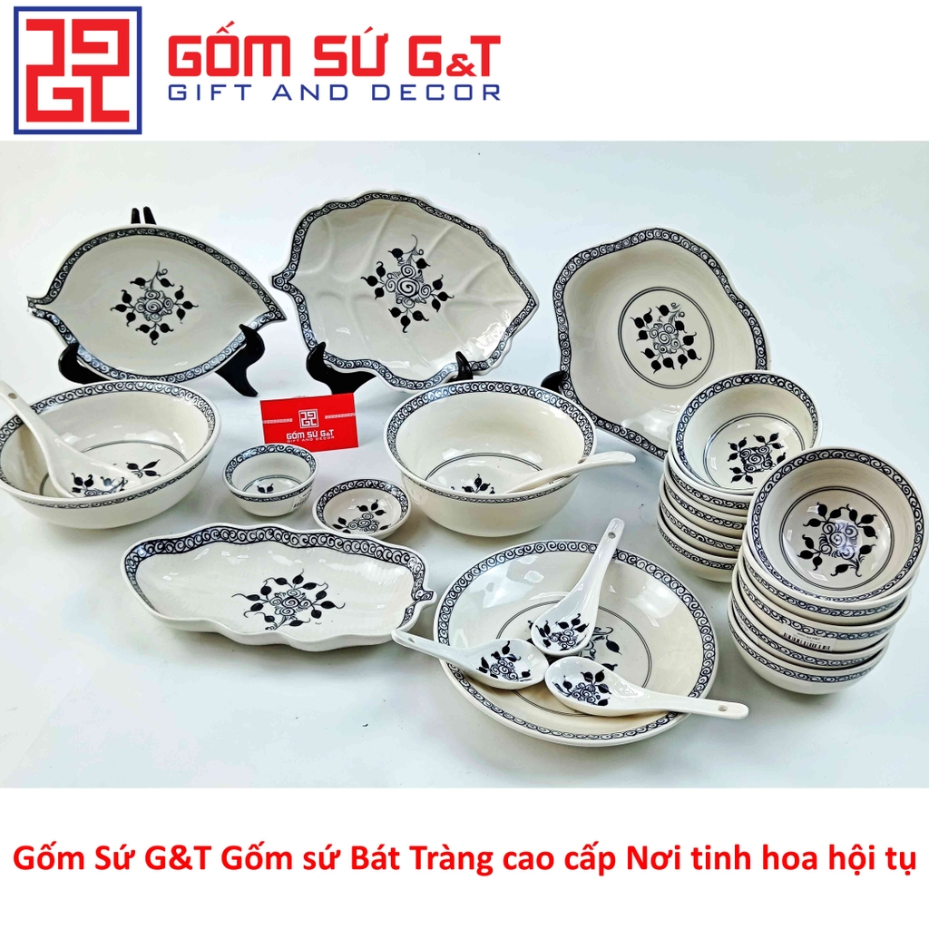 Bộ đồ ăn 10 người vẽ hoa móc set 1
