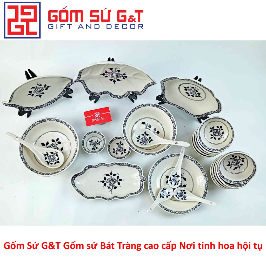 Bộ đồ ăn 10 người vẽ hoa móc set 1