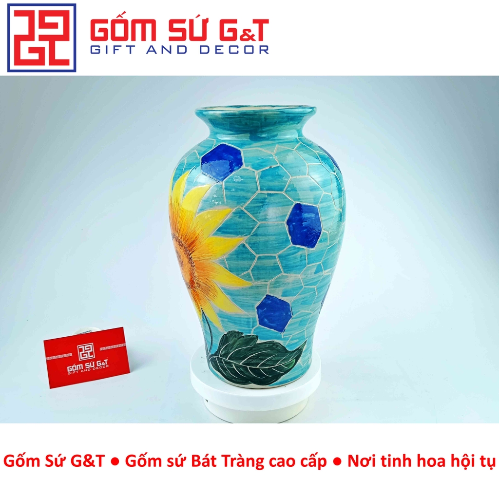 Lọ hoa đùi dế vẽ hoa hướng dương
