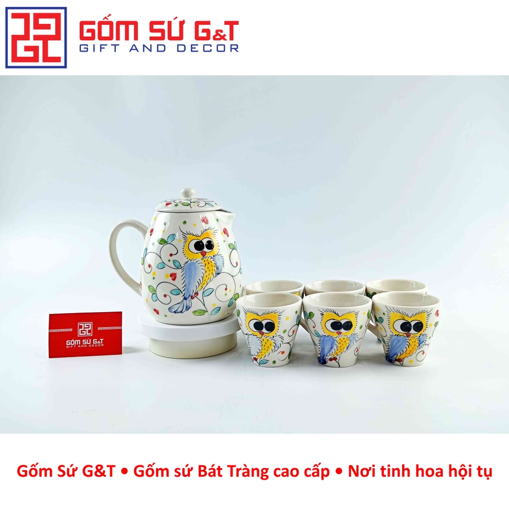 Bộ tích trà vẽ cú mèo