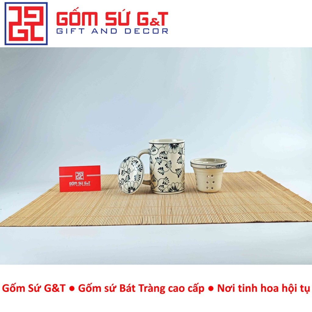 Cốc lọc trà vẽ cúc dây